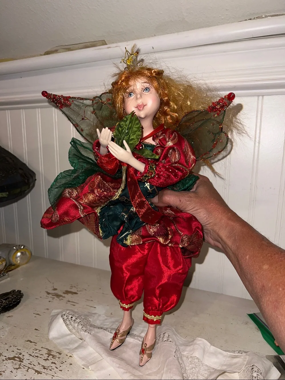BrylaneHome Posable Christmas Pixie Fairy elf figurine 16” Shelf Sitter posable